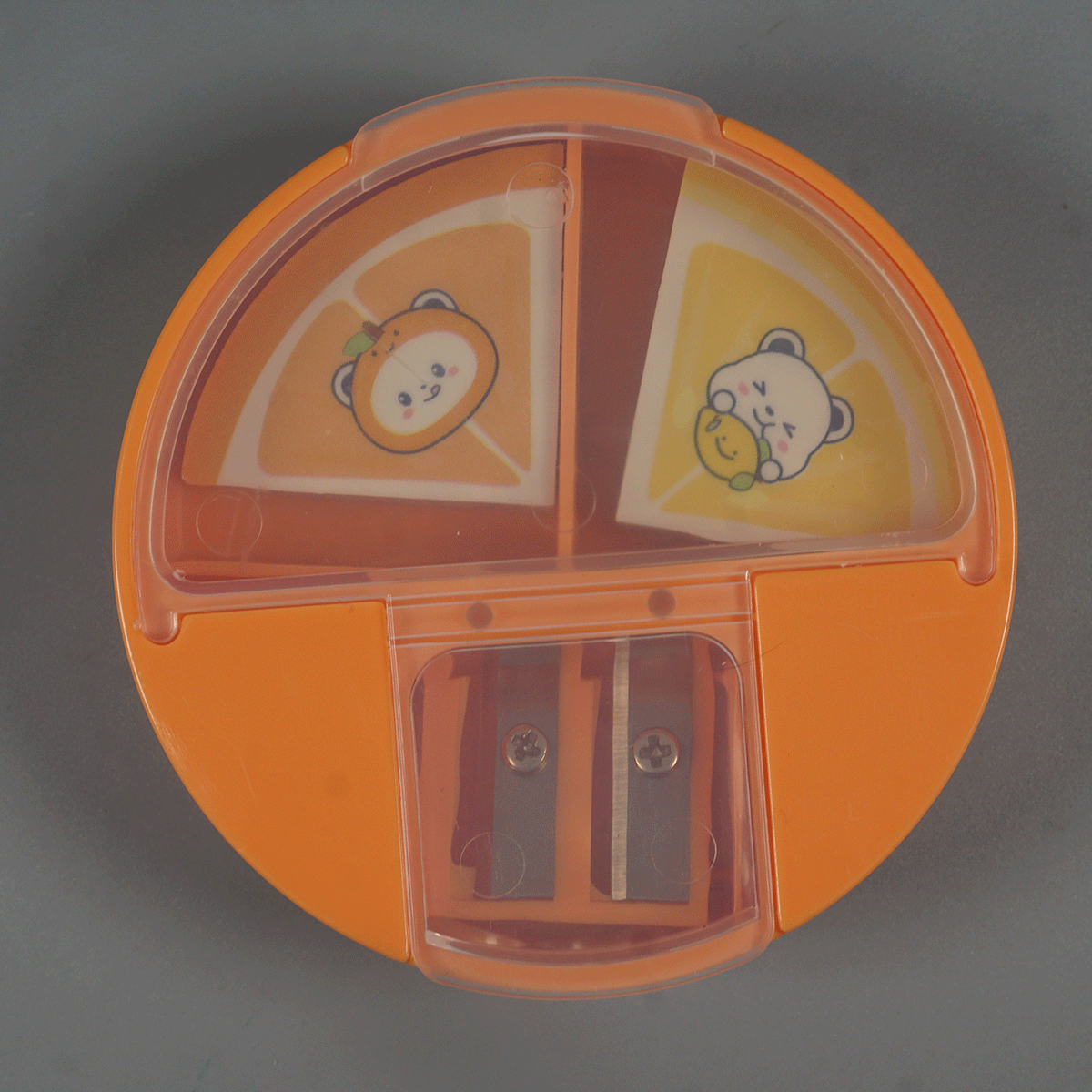 penhouse.in Stationeries WX-99507 Circle Shaped Eraser and Sharpener Orange Color SKU 52268