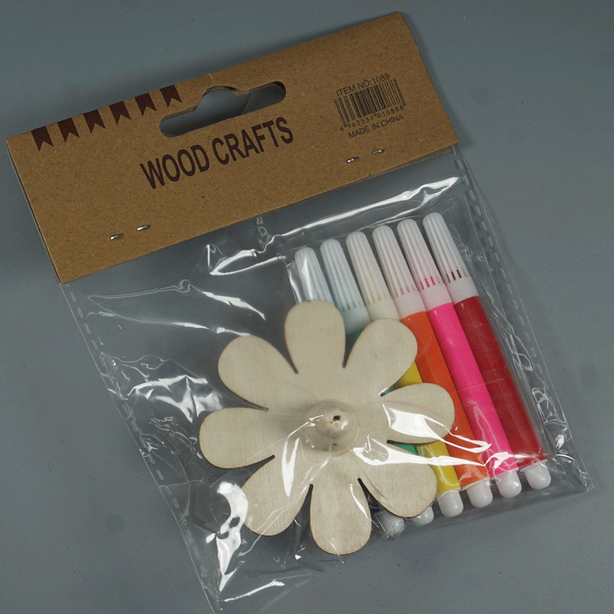 penhouse.in Stationeries 1088  Painting Craft, Flower Shaped Wooden Crafts With Watercolor Pens Washable Art Markers, DIY Drawing at home SKU 52339