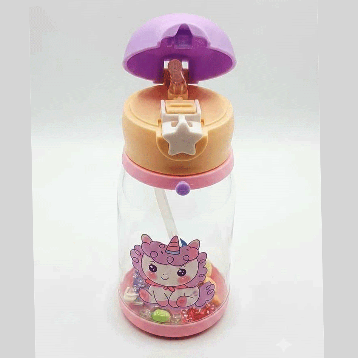 penhouse.in Stationeries Transparent Body Purple And Sandal Color Children Water Bottle 600ml SKU 52380