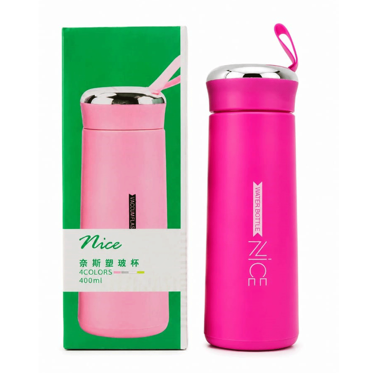 penhouse.in Stationeries Nice Dark Pink Color Body And Glass Inner Water Bottle With Plastic Body 400ml SKU 52383