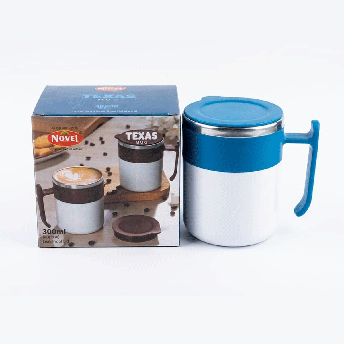 penhouse.in Stationeries Novel White And Teal Blue Color Stainless Steel Round Pop Coffee Mug 300ml SKU 52386