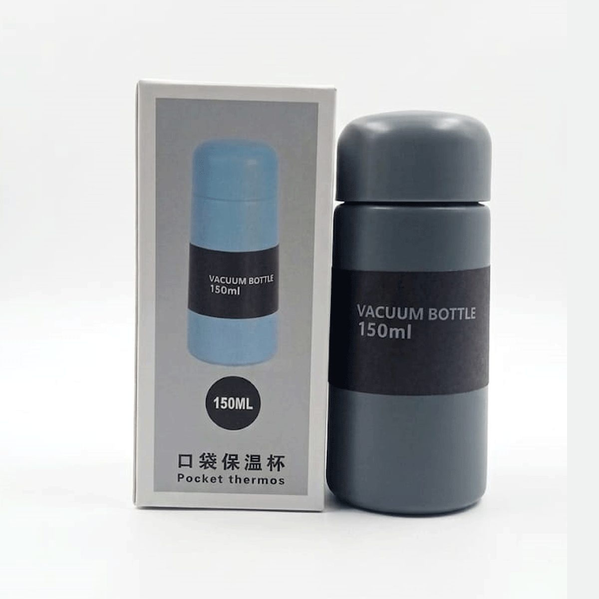 penhouse.in Stationeries Vacuum Grey Color Body Mini Stainless Steel Wood Grain Cap Flask 150ml SKU 52389