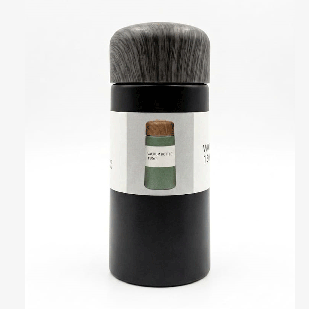 penhouse.in Stationeries Vacuum Black Color Body Mini Stainless Steel Wood Grain Cap Flask 150ml SKU 52391