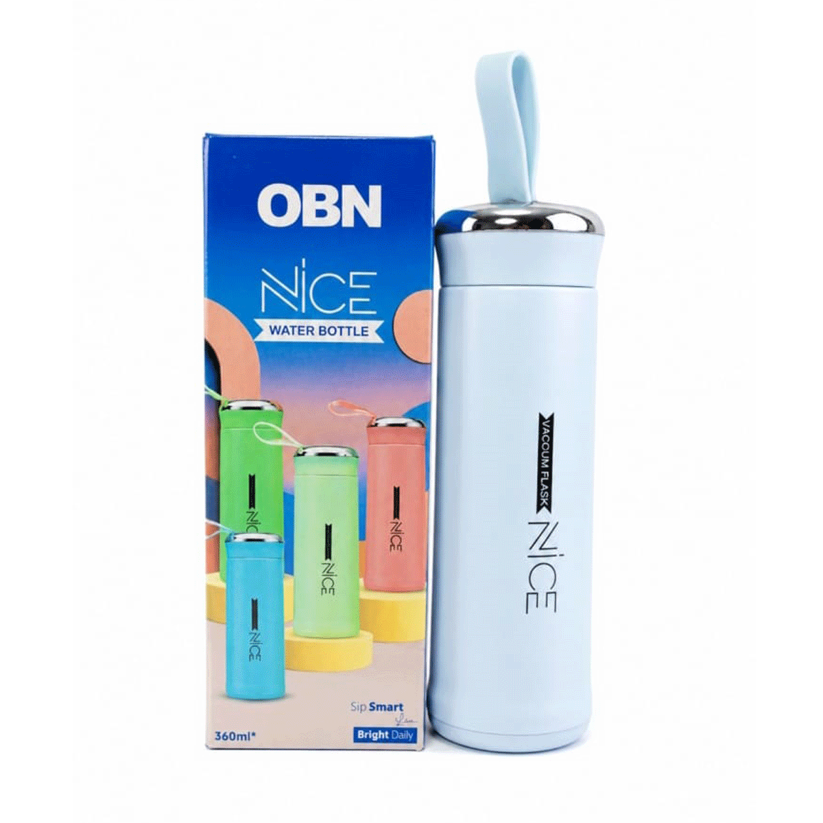penhouse.in Stationeries OBN Nice Light Blue Color Body And Glass Inner Water Bottle With Plastic Body 360ml SKU 52415