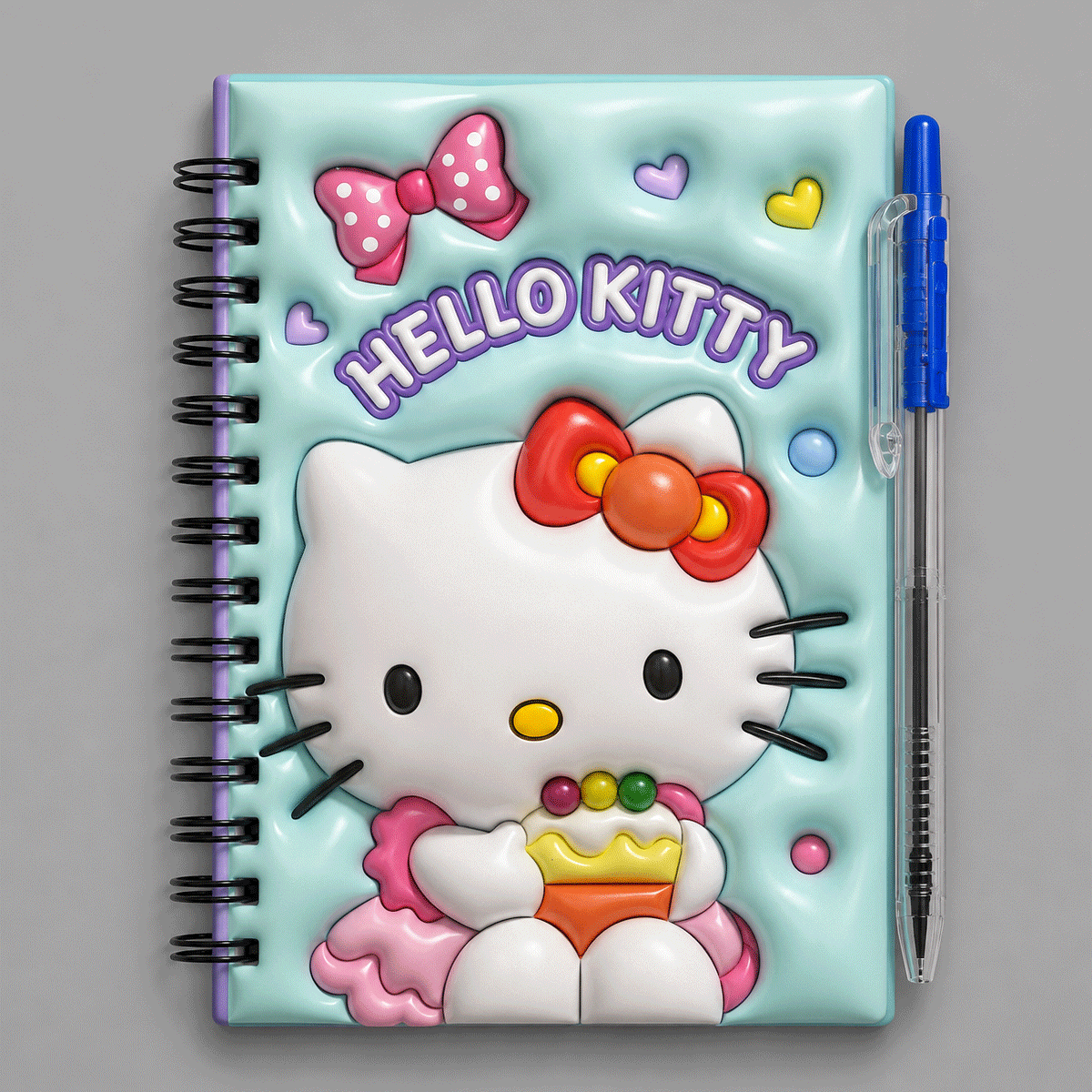 penhouse.in Stationeries A7-002 Cat Printed Small Size Note Book and Blue Pen Green Color SKU 52424