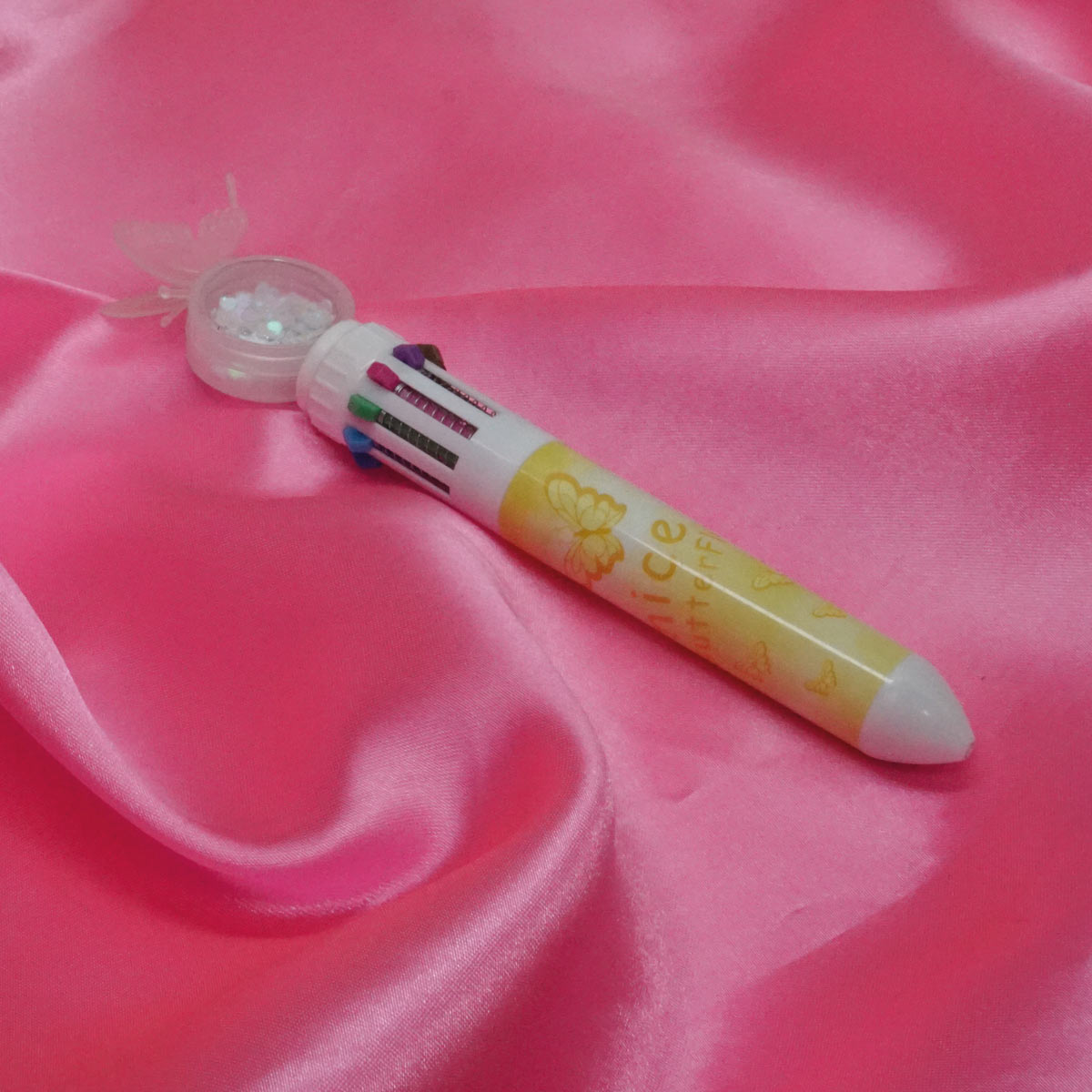 penhouse.in Yellow Color Butterfly Design With 10 Multicolor Writing Click Type Toy Ball Pen SKU 55002