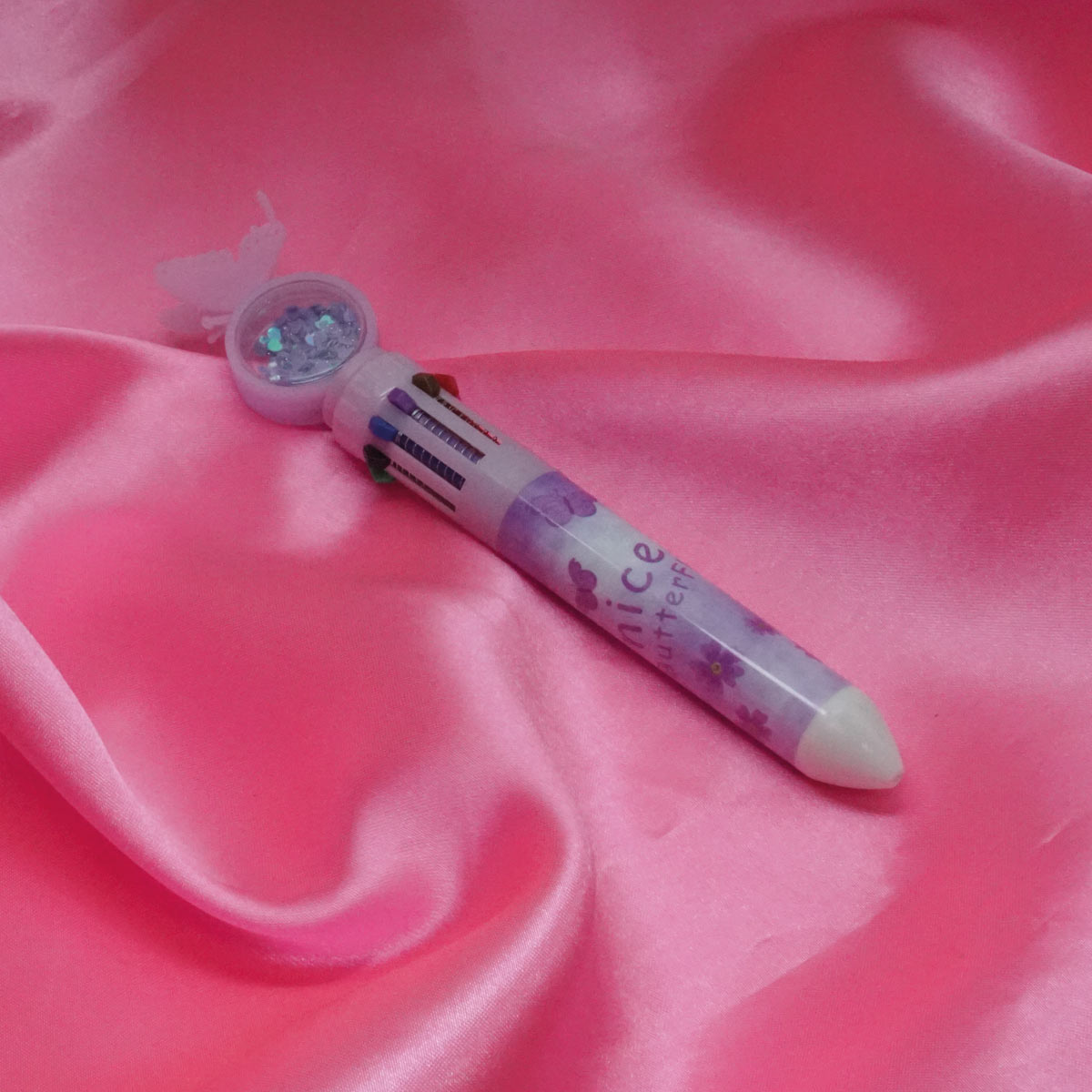 penhouse.in Violet Color Butterfly Design With 10 Multicolor Writing Click Type Toy Ball Pen SKU 55003