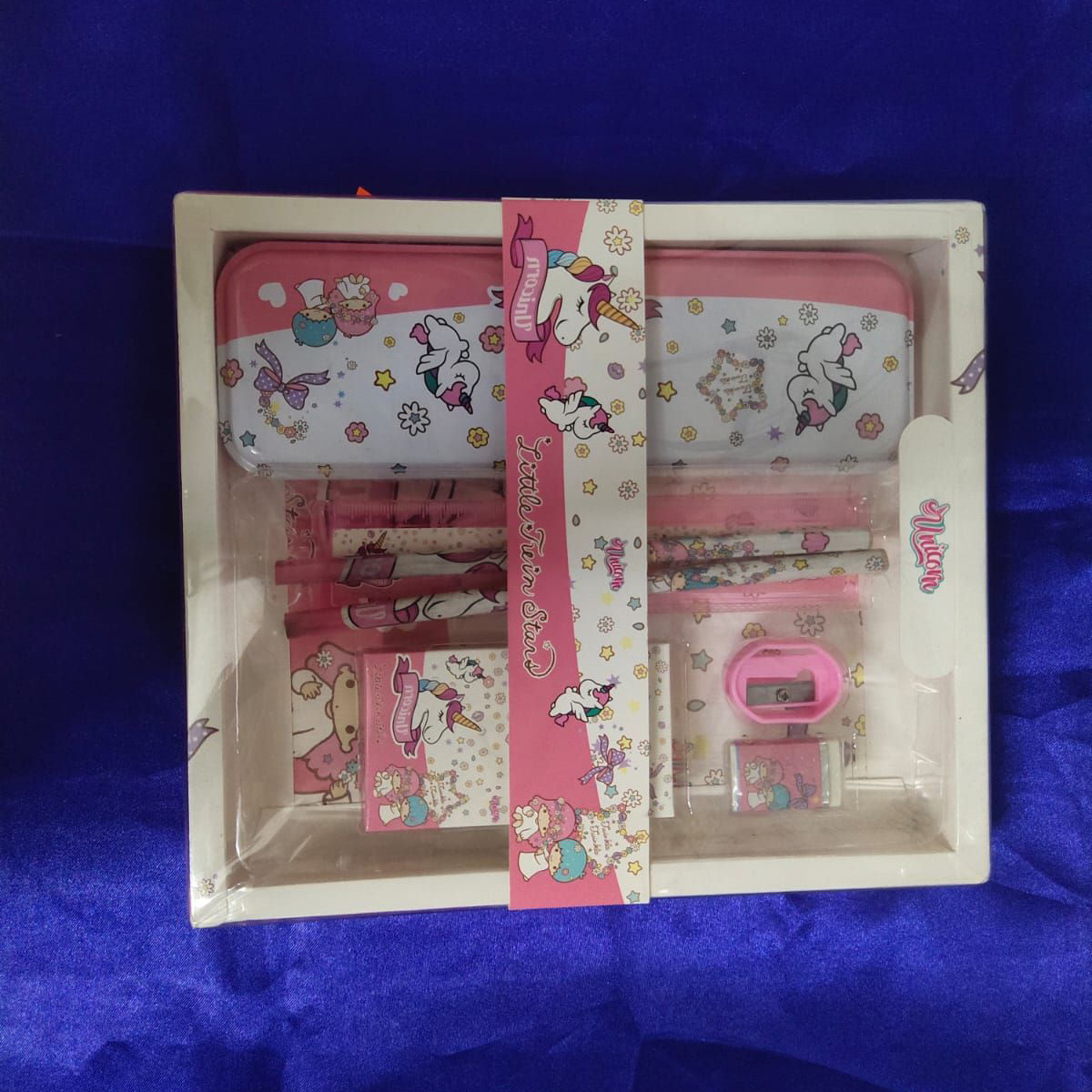Penhouse.in Stationary Set Unicorn Design Pencil Box Pencil Sharpner Eraser scale For Gift Set Pink Color SKU 55302