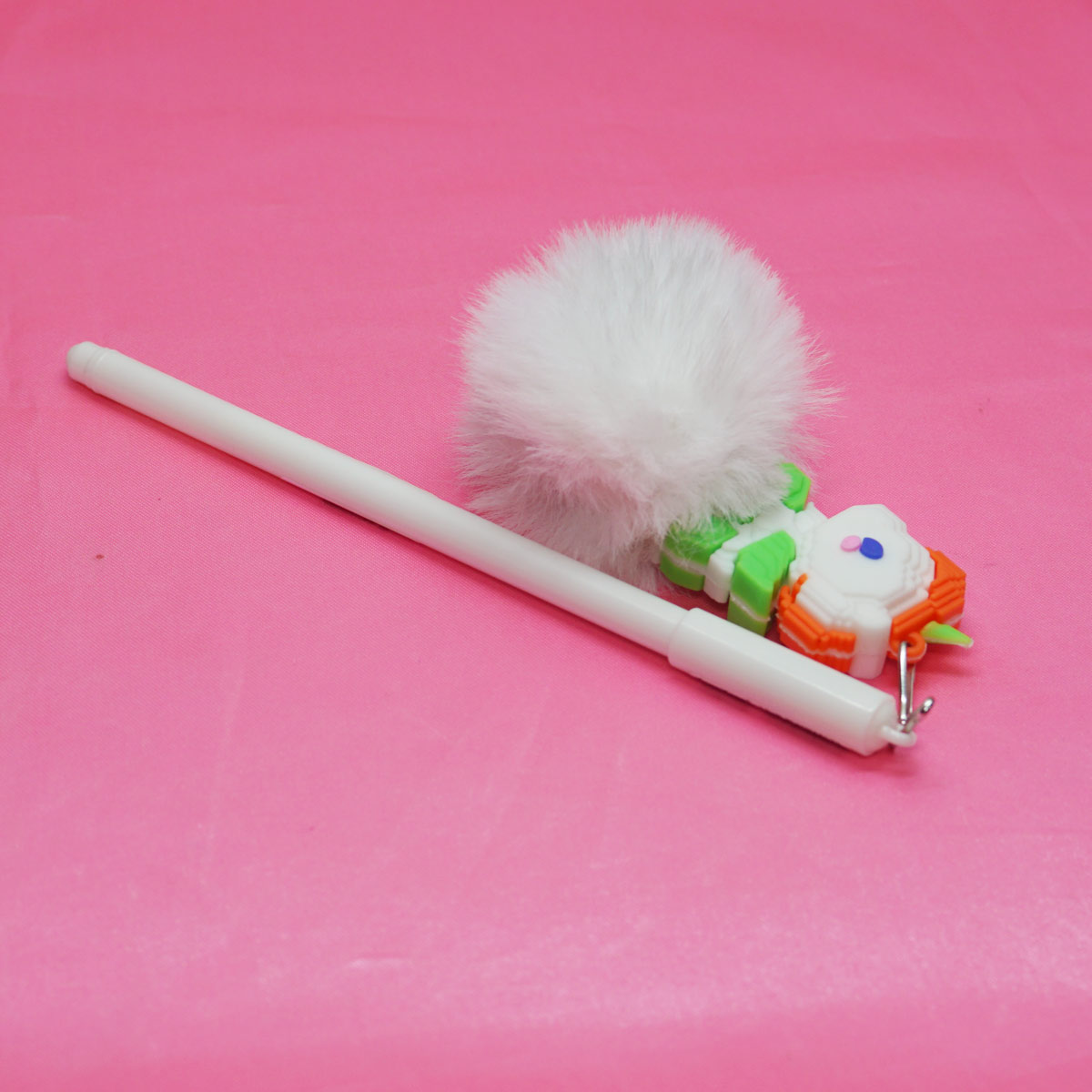 penhouse.in White Color Body Pen With Cute White Fur Chain Hanging Unicorn On Cap Fine Tip Gel Pen SKU 55118