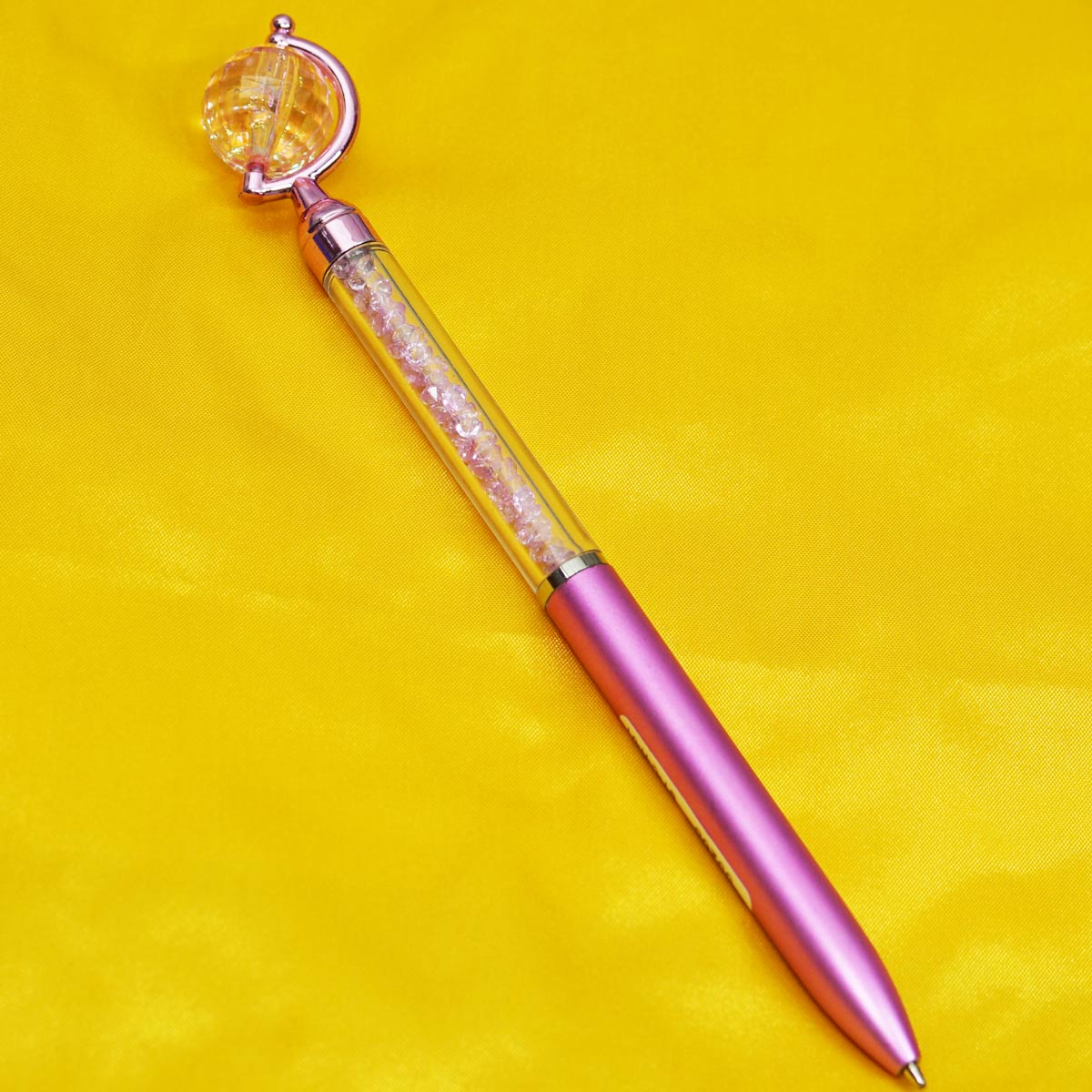 penhouse.in 9020 Pink Color Diamond Stone Body With Top On Globe Stone Medium Tip Twist Type Ball Pen sku 55208