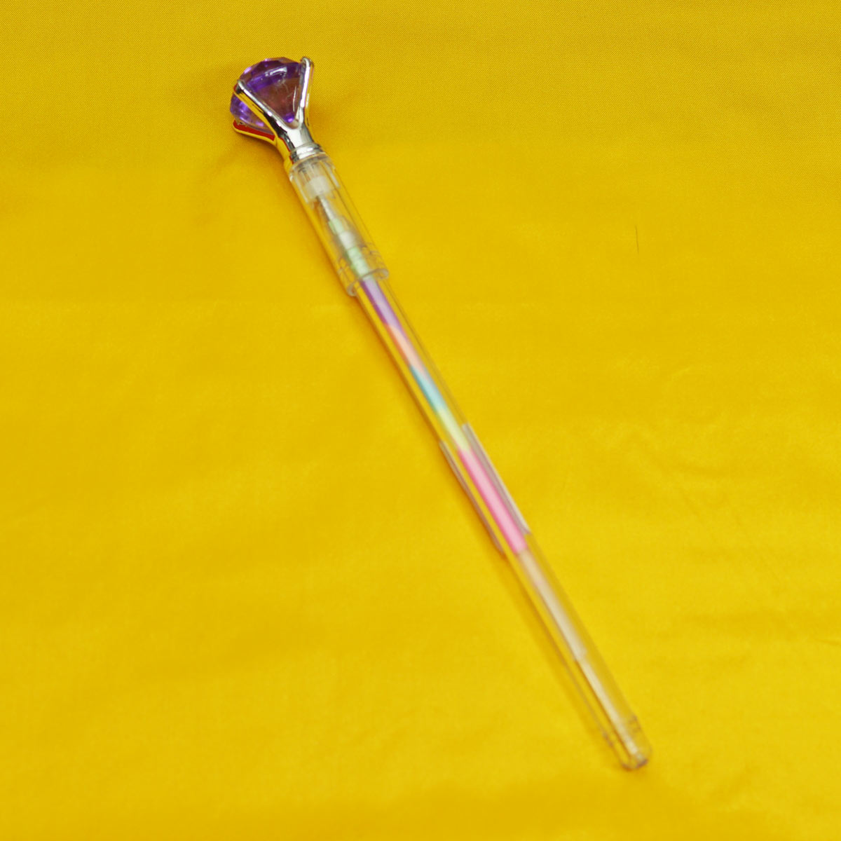 penhouse.in 6129 Transparent Body With Top On Violet Color Diamond Stone Medium Tip Assorted Color Cap Type Gel Pen SKU 55211