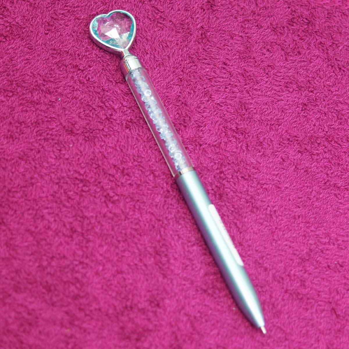 penhouse.in Blue Color Diamond Stone Body With Top On Heart Stone Medium Tip Twist Type Ball Pen SKU 55216