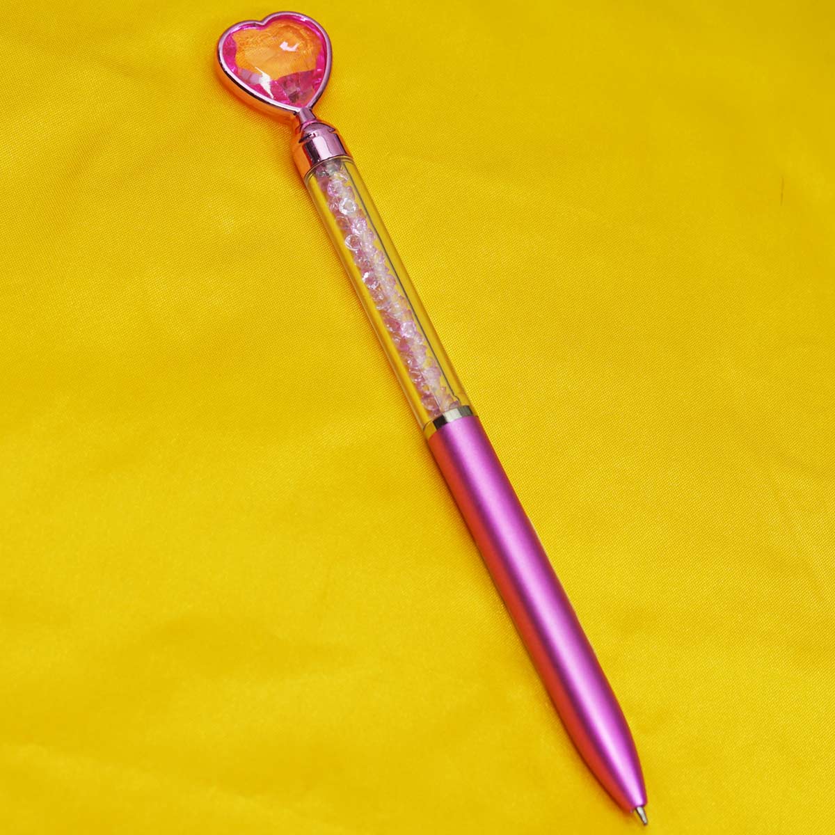 penhouse.in Pink Color Diamond Stone Body With Top On Heart Stone Medium Tip Twist Type Ball Pen SKU 55217
