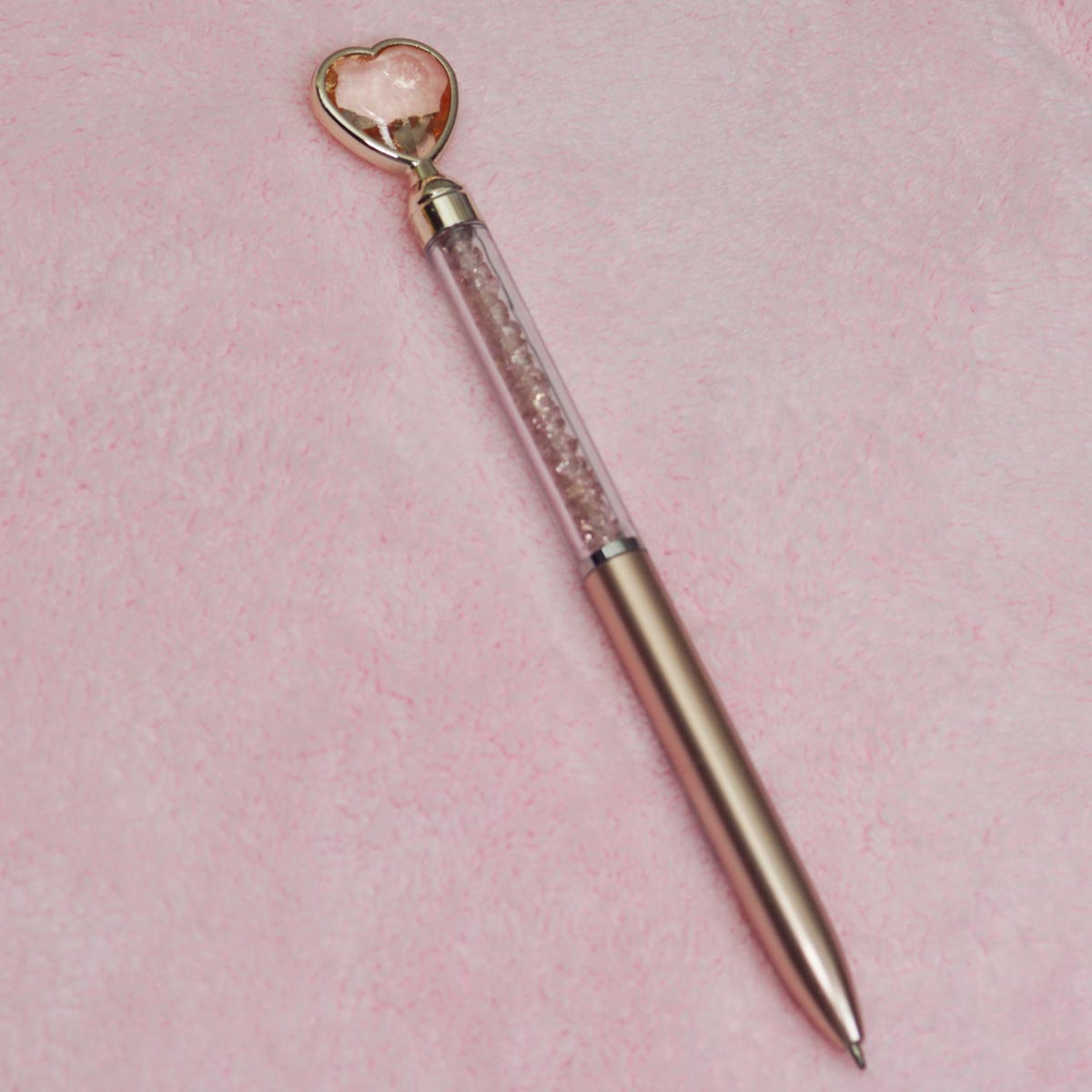 penhouse.in Copper Color Diamond Stone Body With Top On Heart Stone Medium Tip Twist Type Ball Pen SKU 55218