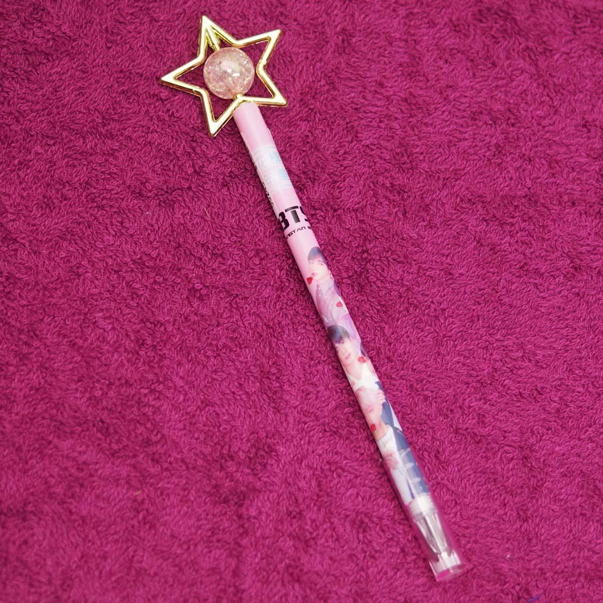 penhouse.in BTS Printed Design Body With Pink Color Star Magic Stick Fine Tip Cap Type Gel Pen SKU 55245