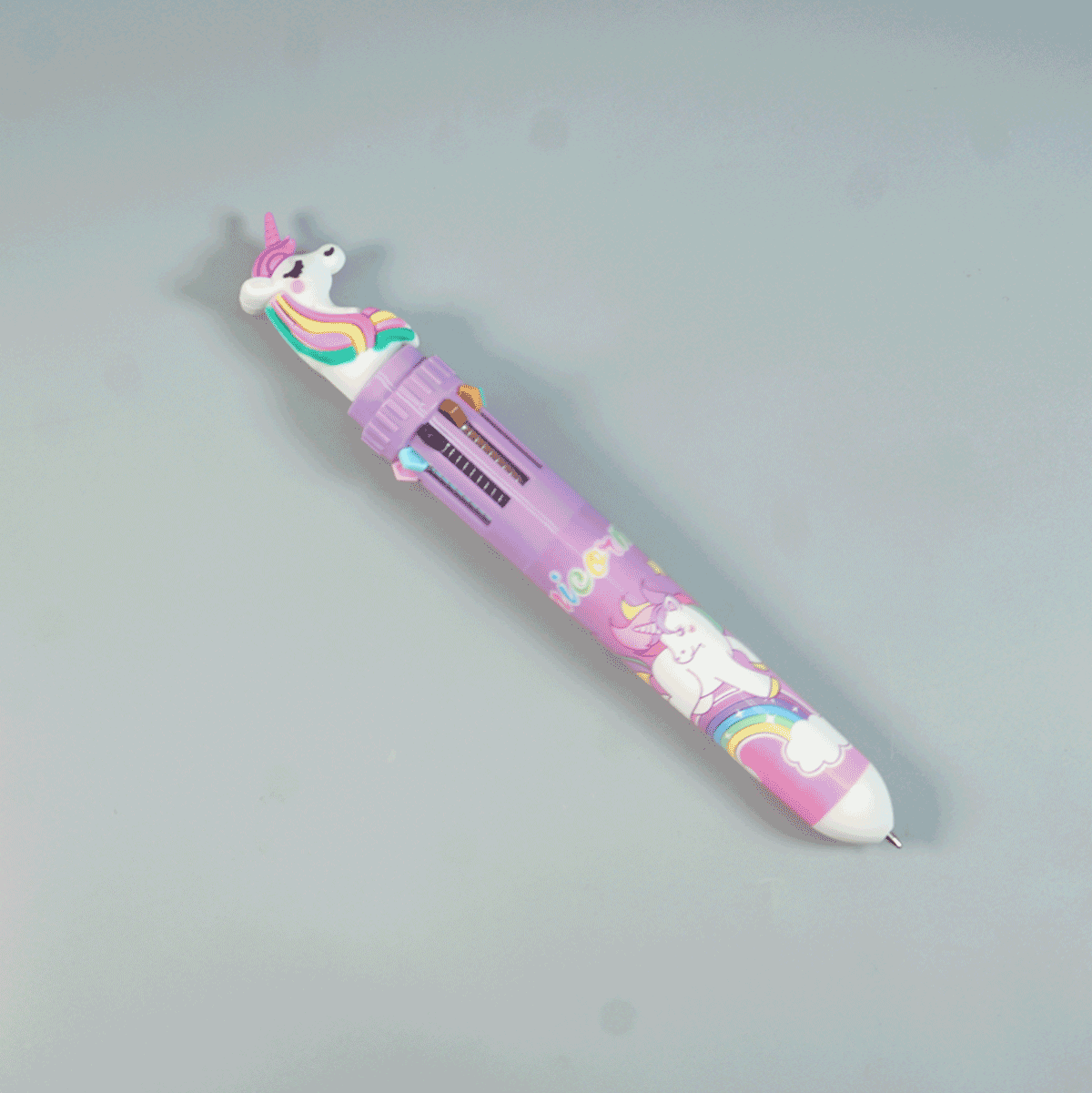 penhouse.in Pens Unicorn PueRple Color Body Themed 10 in 1 Multi Color Pen Spring Type Ball Pen SKU 52102