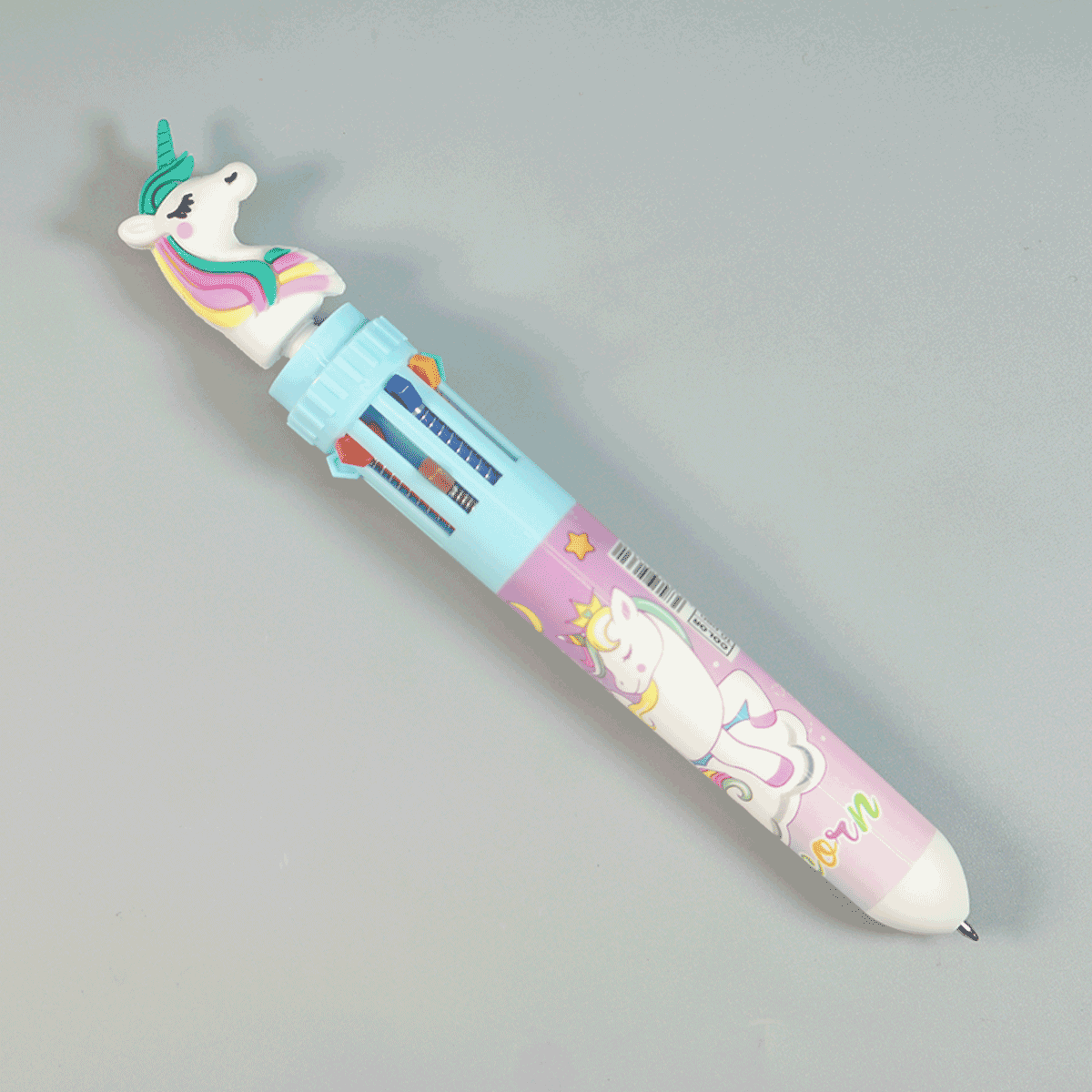 penhouse.in Pens Unicorn Sky Blue Color Body Themed 10 in 1 Multi Color Pen Spring Type Ball Pen  SKU 52103