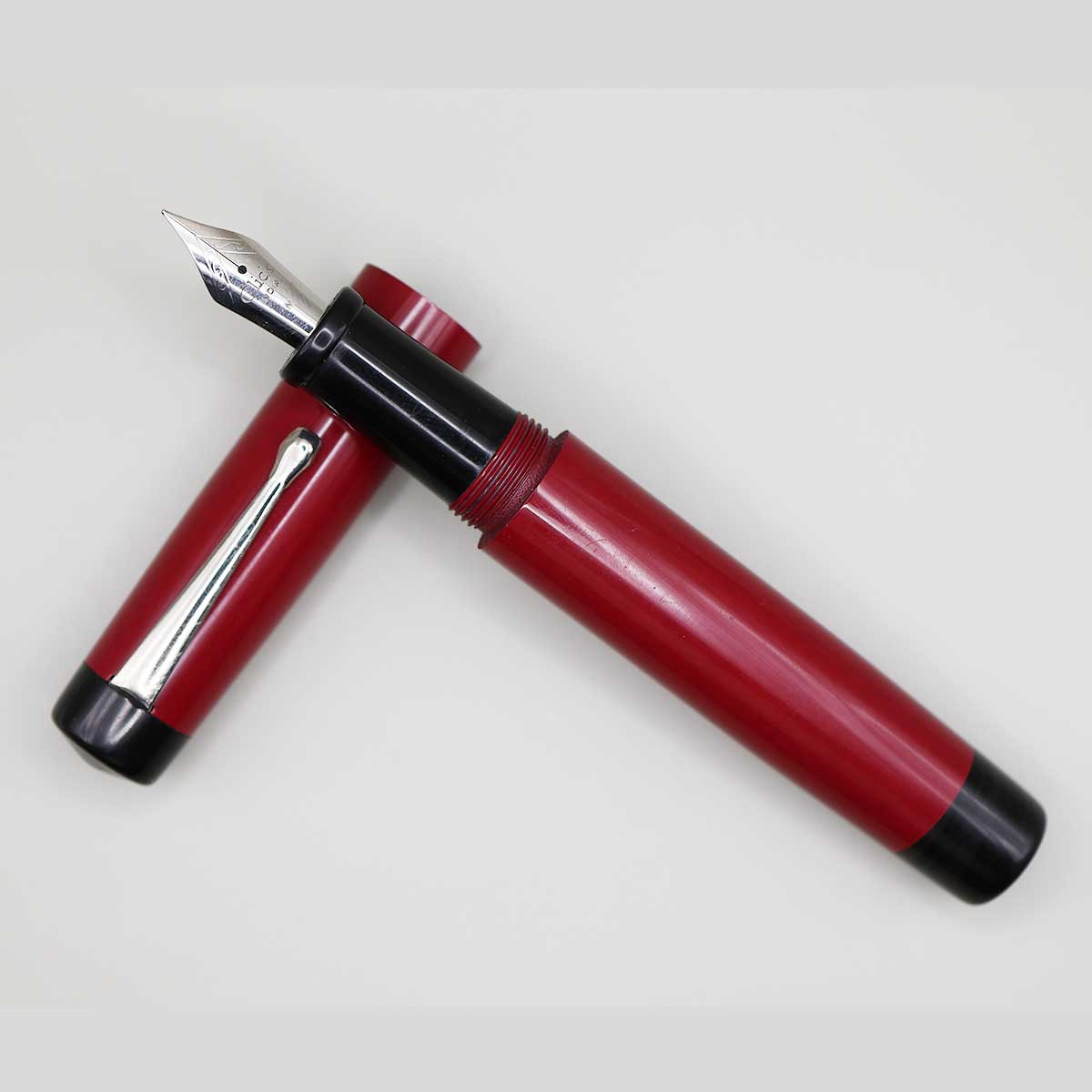 WOW Brand Model - 1007A Sandham (சந்தம்) Handmade Ebonite Pen Red Color Body and Cap with Black Color Top and Bottom Finial, Black Color Section SKU 60006