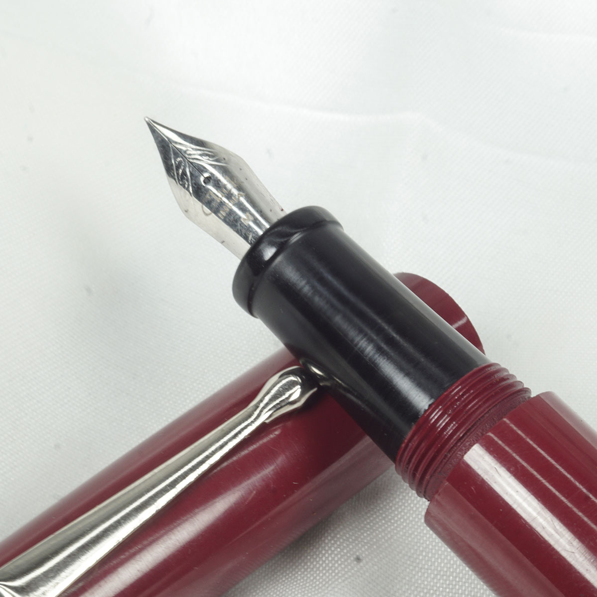 WOW Brand Model - 1007B Sandham (சந்தம்) Handmade Ebonite Pen Red Color Body and Cap with Black Color Top and Bottom Finial, Black Color Section Fountain Pen SKU 60009