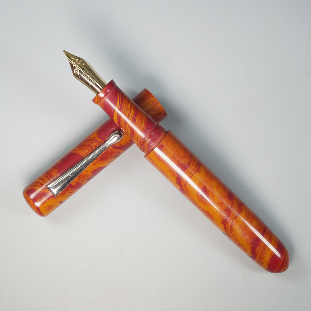 WOW Model 1003A Durga (துர்கா) Classic Ebonite Orange And Maroon Color Body Silver Clip Cap Model Eyedropper Plus Cartridge And Converter Type Fountain Pen SKU 60028