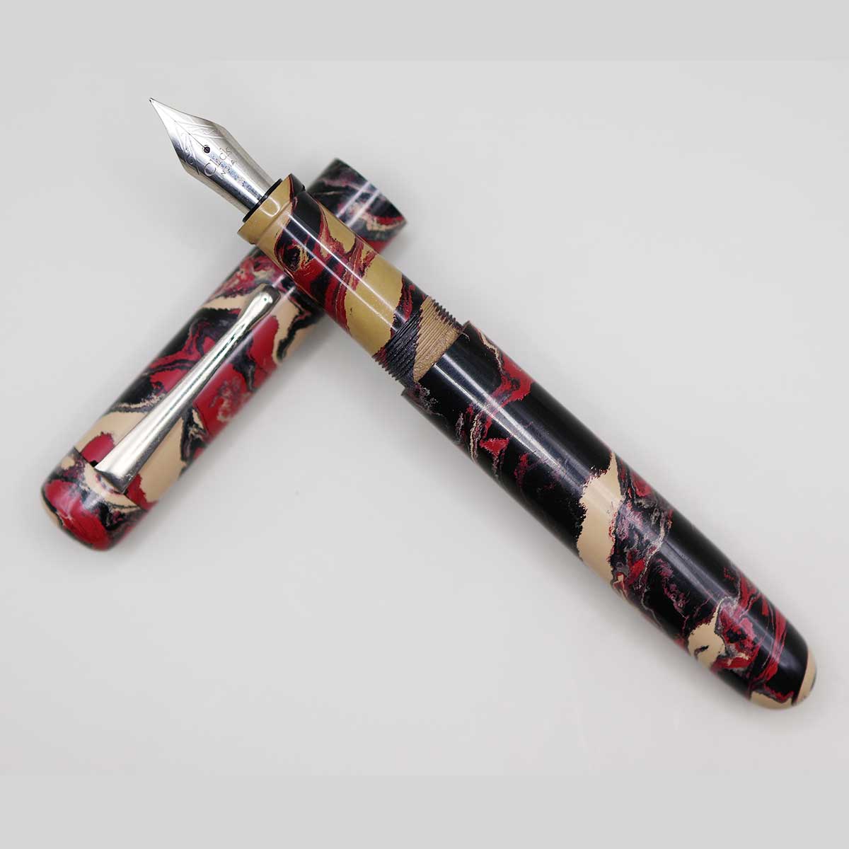 WOW Model 1003A Durga (துர்கா) Classic Ebonite Maroon Brown Black Tri Color Body Silver Clip Cap Model Eyedropper Plus Cartridge And Converter Type Fountain Pen SKU 60033