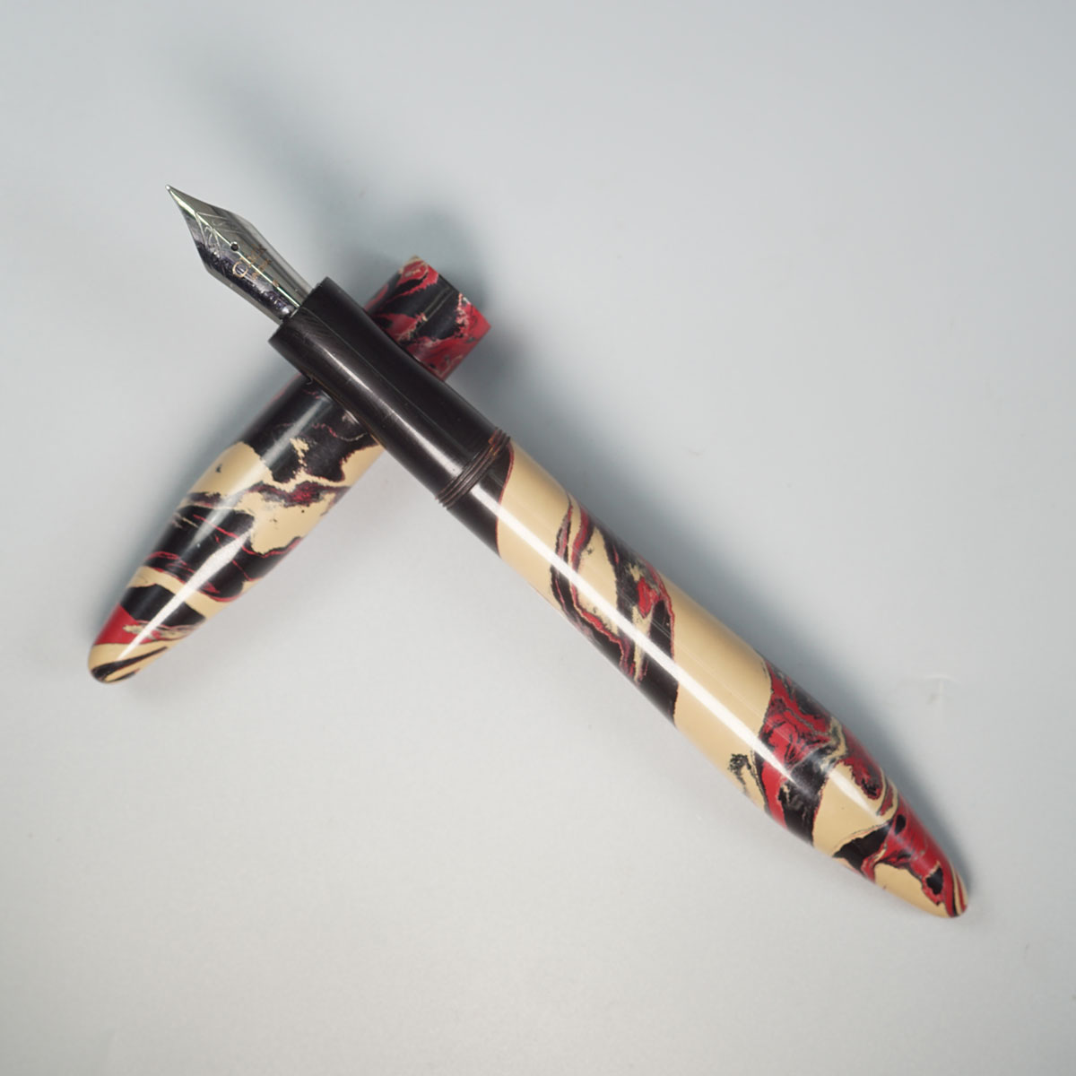 WOW Brand Model-1012A Thalaivi (தலைவி) 16/16mm Queen Pen Classic Ebonite Maroon Brown Black Tri Color Body and Cap Silver Clip Fine and Medium Nib Options Eyedropper Model Fountain Pen SKU 60067