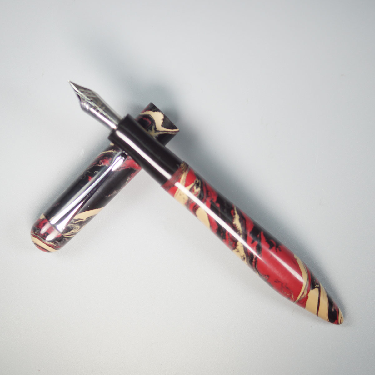 WOW Brand Model-1012B Thalaivan (தலைவன்) 16/16mm King Pen Classic Ebonite Maroon Brown Black Tri Color Body and Cap Fine and Medium Nib Options Eyedropper Model Fountain Pen  SKU 60068