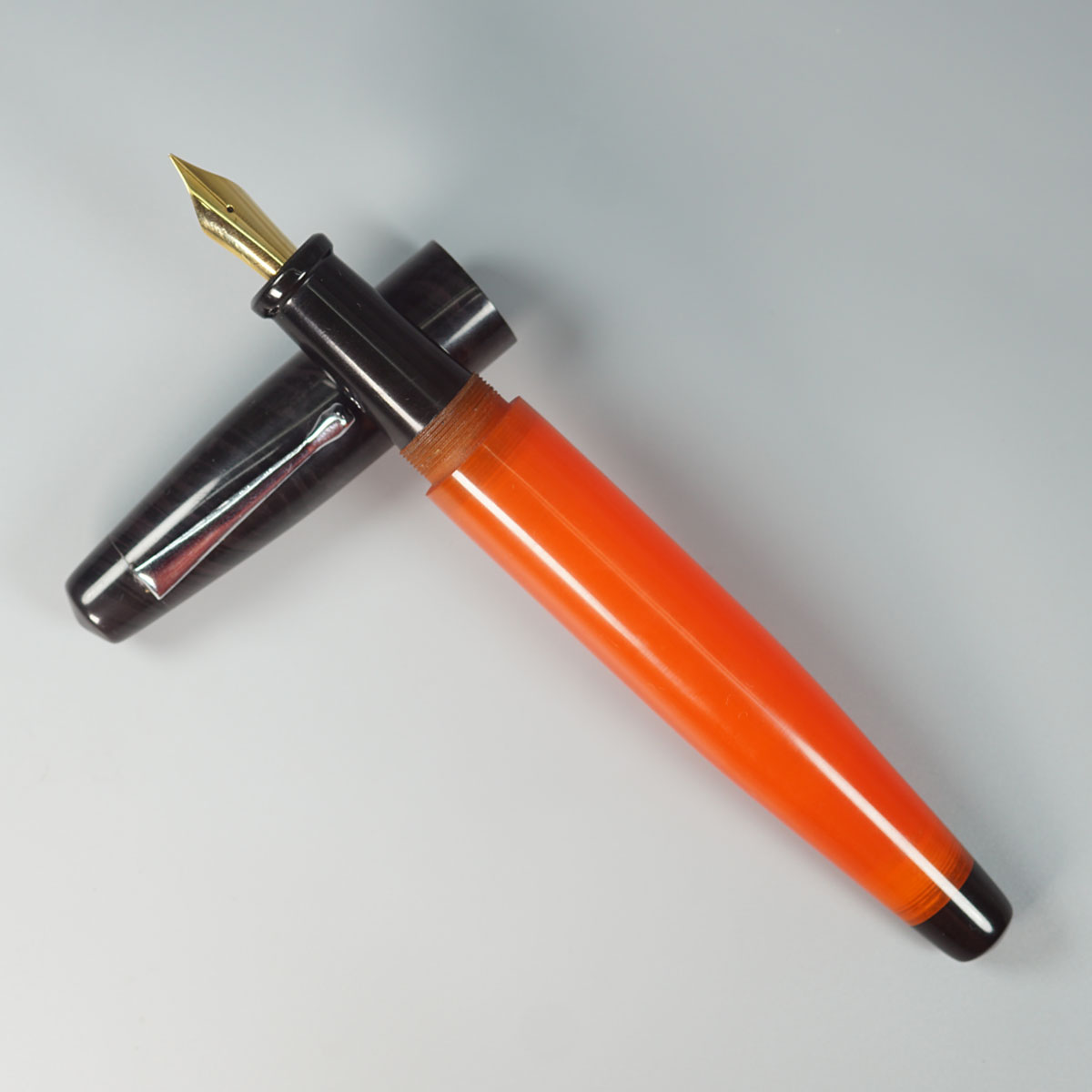 WOW Brand Model-1013A Sabyasachi Celestine சப்யசாச்சி செலஸ்டின் 20/20mm Handmade Acrylic Body Dark Orange with Brown and Black Color Cap Ebonite Silver Clip Eyedropper Plus Cartridge And Converter Fountain Pen with Jowo Fine Nib SKU 60109