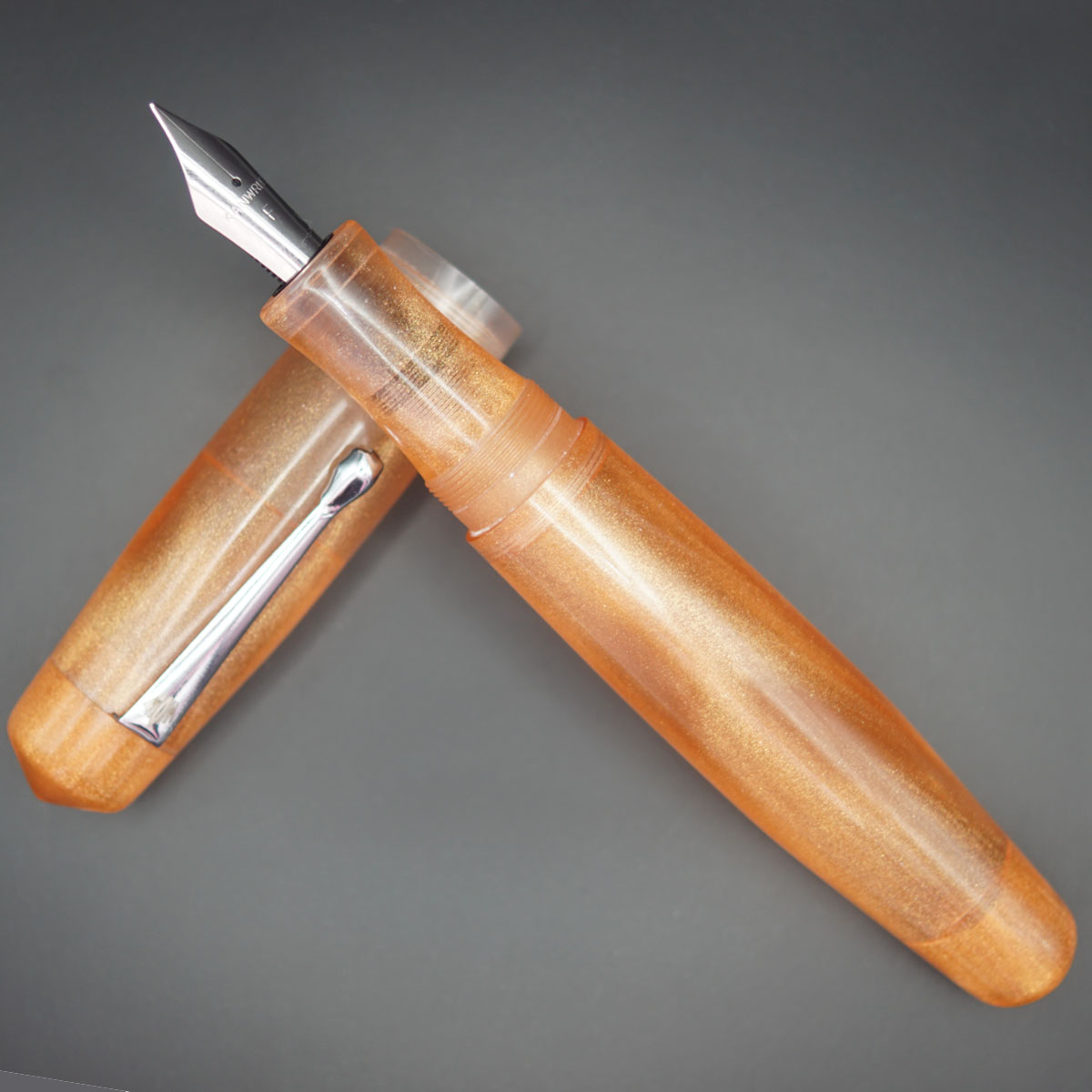 WOW Brand Model-1043A Sengathir செங்கதிர்  Sindoor சிந்தூர் Handmade Resin 20/20MM Golden Glitter Color Full Body and Cap Silver Clip Eyedropper Plus Cartridge And Converter Type Fountain Pen with Kanwrite Jowo Thread Nib SKU 60129