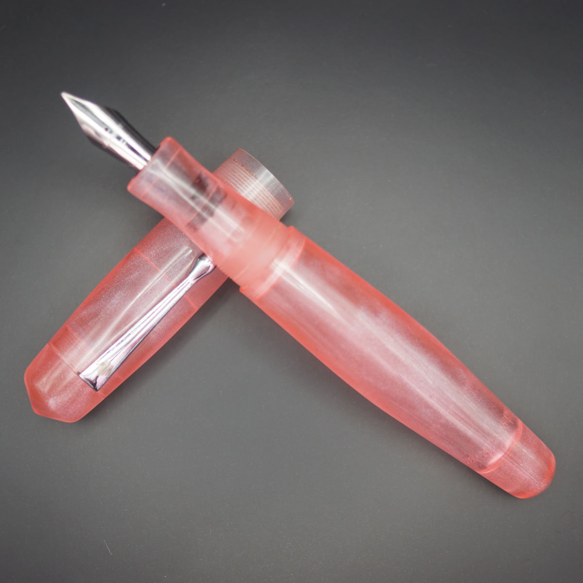 WOW Brand Model-1044A  Senthamarai செந்தாமரை Sindoor சிந்தூர் Handmade Resin 20/20MM Pink Color  Full Body and Cap Silver Clip Eyedropper Plus Cartridge And Converter Type Fountain Pen with Kanwrite Jowo Thread Nib SKU 60130