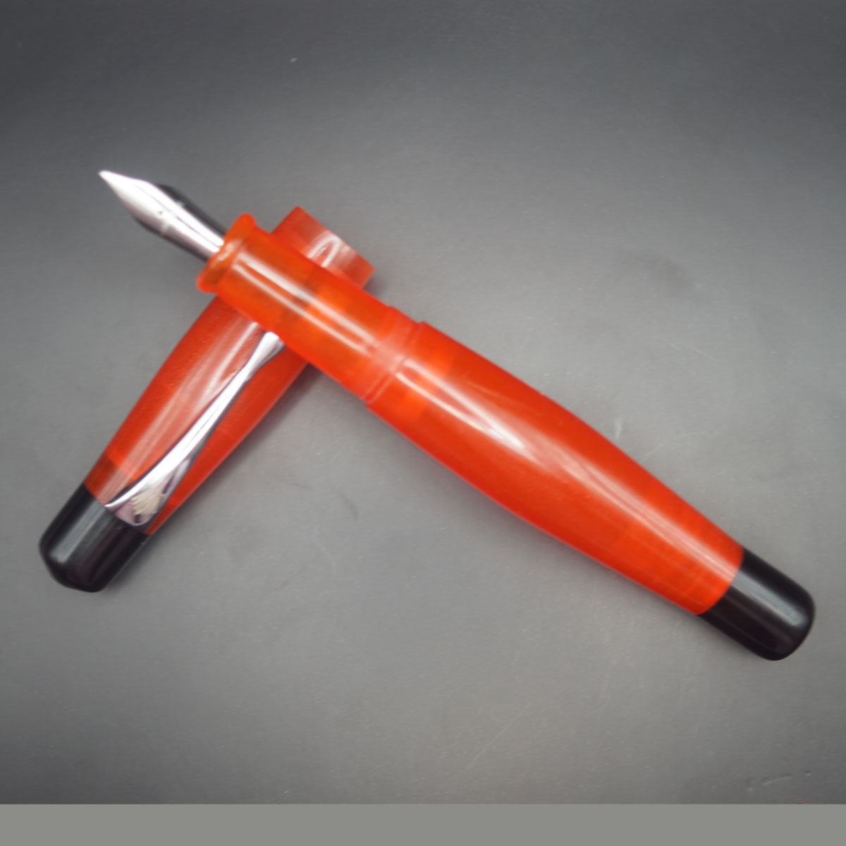 WOW Brand Model-1036A  Sevvanam செவ்வானம் Sindoor சிந்தூர் Handmade Resin  20/20MM Red Color Body  and Cap With Silver Clip Silver Clip Eyedropper Plus Cartridge And Converter Type Fountain Pen with Kanwrite Jowo Thread Nib SKU 60134