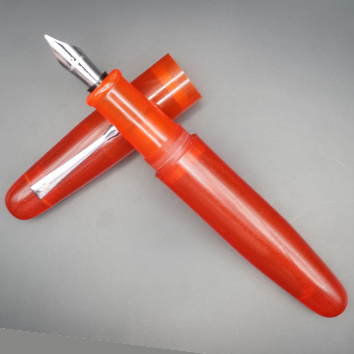 WOW Brand Model-1005A Varuna வருணா Sindoor சிந்தூர் Handmade Resin  20/20MM Red Color Body and Cap with Silver Clip Eyedropper Plus Cartridge And Converter Type Fountain Pen with Click Medium Thread Nib SKU 60135