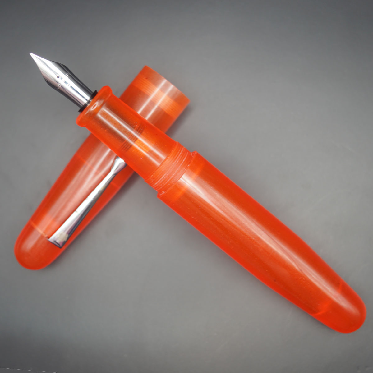 WOW Brand Model-1005A Varuna வருணா Sindoor சிந்தூர் Handmade Resin  20/20MM Orange Color Body and Cap with Silver Clip Eyedropper Plus Cartridge And Converter Type Fountain Pen with Click Medium Thread Nib SKU 60140