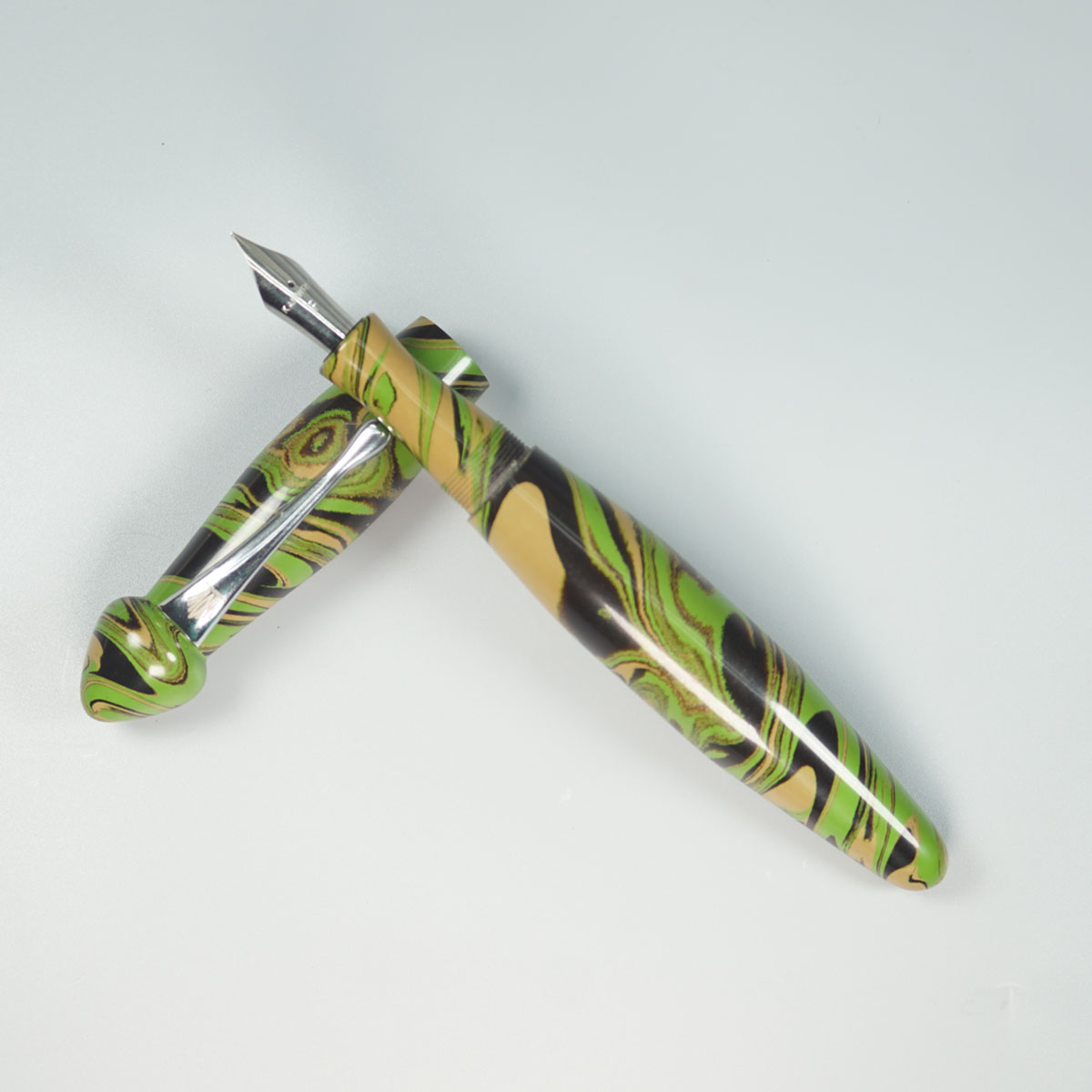 WOW Brand Model 1026A-Kalasham கலசம் 20/20 Classic Ebonite  Green Beige and Black Color Body and Cap with Silver Clip Eyedropper Plus Cartridge And SCHMIDT Converter Type Fountain Pen Kanwrite Jowo compatible Thread SKU 60147