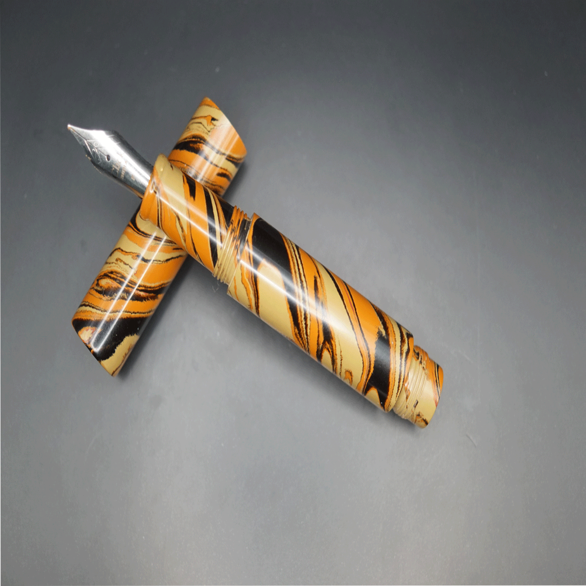 WOW Brand Model-1038A Chota Master சோட்டா மாஸ்டர் 16/16mm Orange Beige and Black Color Body and Cap Eyedropper Model Fountain Pen Click Thread SKU 60186