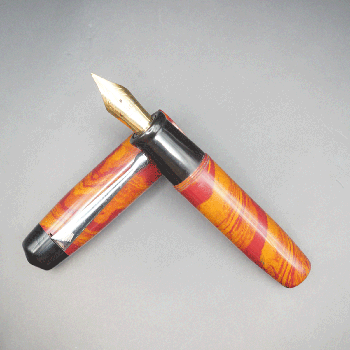 Wow Brand Model-1011A Kural (குறள்) Handmade Red And Orange Color Body and Cap Silver Clip Top Finial Black Eyedropper  Fountain Pen with Click Thread Nib SKU 60188