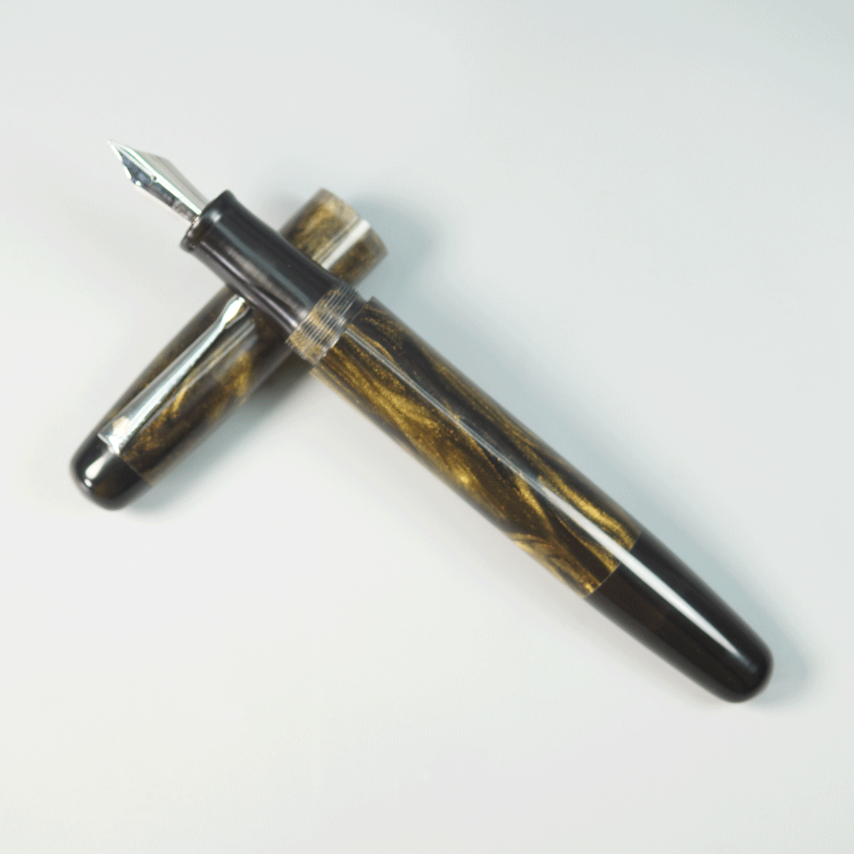 WOW Brand Model-1013A Sabyasachi Celestine சப்யசாச்சி செலஸ்டின் 19/19mm Handmade Resin Black With Gold Color Body And Silver Clip  Eyedropper Plus Cartridge And Converter Fountain Pen with Kanwrite Compatible Jowo Fine Nib Thread SKU 60192