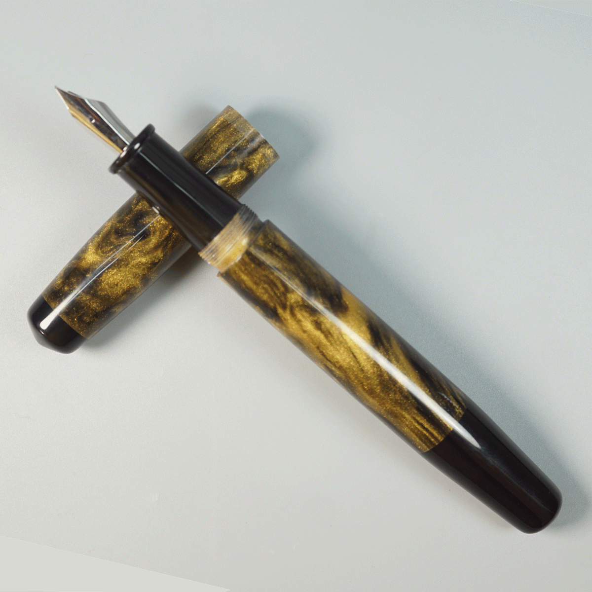 WOW Brand Model-1013A Sabyasachi Celestine சப்யசாச்சி செலஸ்டின் 19/19mm Handmade Resin Black With Gold Color Body And Without Clip  Eyedropper Plus Cartridge And Converter Fountain Pen with Kanwrite Compatible Jowo Fine Nib Thread SKU 60193