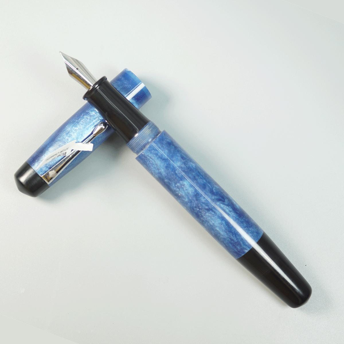 WOW Brand Model-1013A Sabyasachi Celestine சப்யசாச்சி செலஸ்டின் 19/19mm Handmade Resin Blue Color Body With Silver Clip Eyedropper Plus Cartridge And Converter Fountain Pen with Kanwrite Compatible Jowo Fine Nib Thread SKU 60194