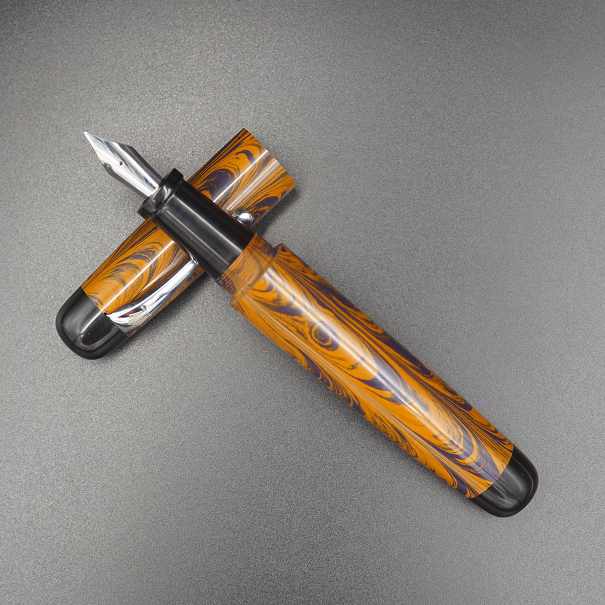 WOW Brand Model 1053A Gajanand(கஜானந்த்)Classic Ebonite Orange with Blue Cap and Body Black Grip with Silver Clip Eyedropper Plus Cartridge And Schmidt Converter Fountain Pen SKU 60208