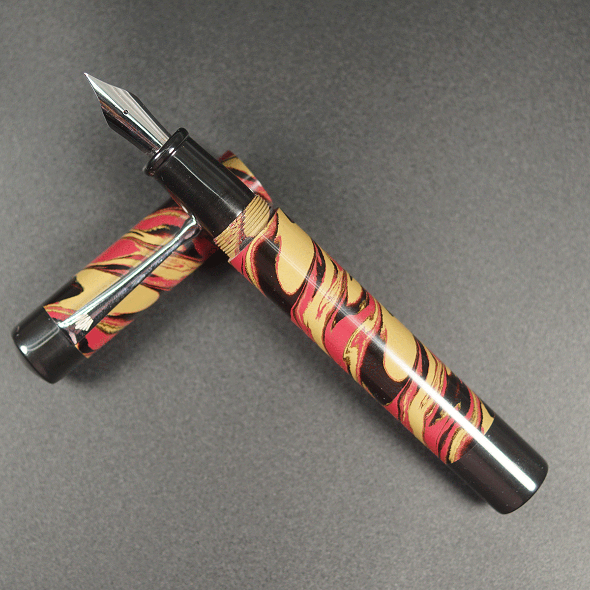 WOW Brand Model-1057A Arunavarna அருணவர்ணா 15m /15mm Red Black And Beige Color Body Eyedropper Model Fountain Pen Schmidt Converter Kanwrite Jowa Compatible Thread Fountain pen SKU 60211