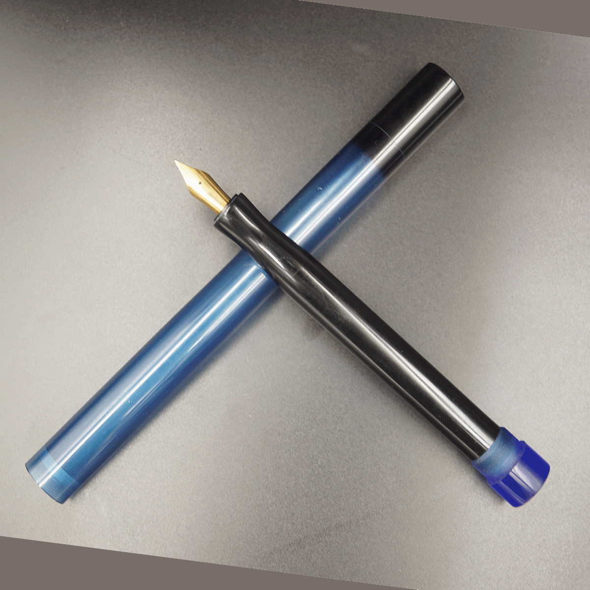 WOW Brand Model - 1028A Subhechha சுபேச்சா 18/15mm Ebonite Black Color Body And  Resin Blue Color  Long Cap with Eyedropper Plus Cartridge And Converter Fountain Pen with Jowo Compatible Thread SKU 60226