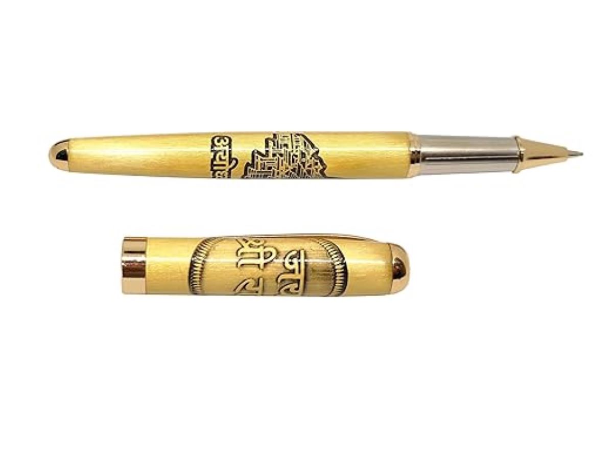 penhouse.in Aiyodhi Design Gold Color Body Fine Tip Gold Clip Sliver Grip Roller Ball Pen  SKU 25082