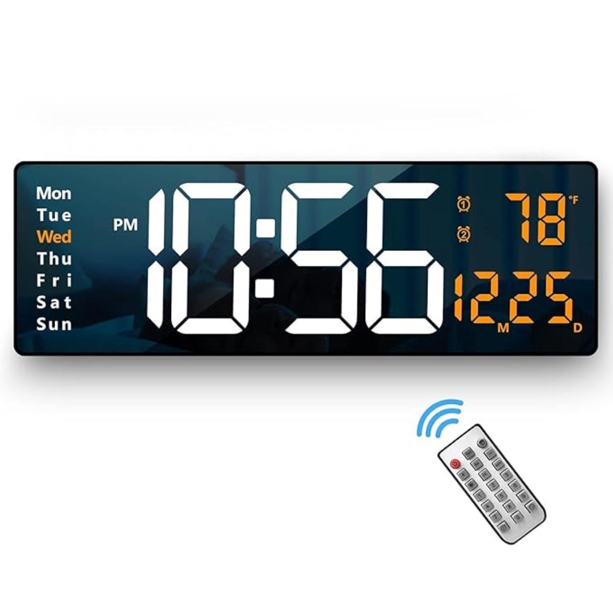 penhouse.in SM601 Wall Clock Black Color Shell White And orange Digital Color Main Function Light time Calendar Week indoor Temperature Two Alram 12/24 hour C/F selectable SKU 51574