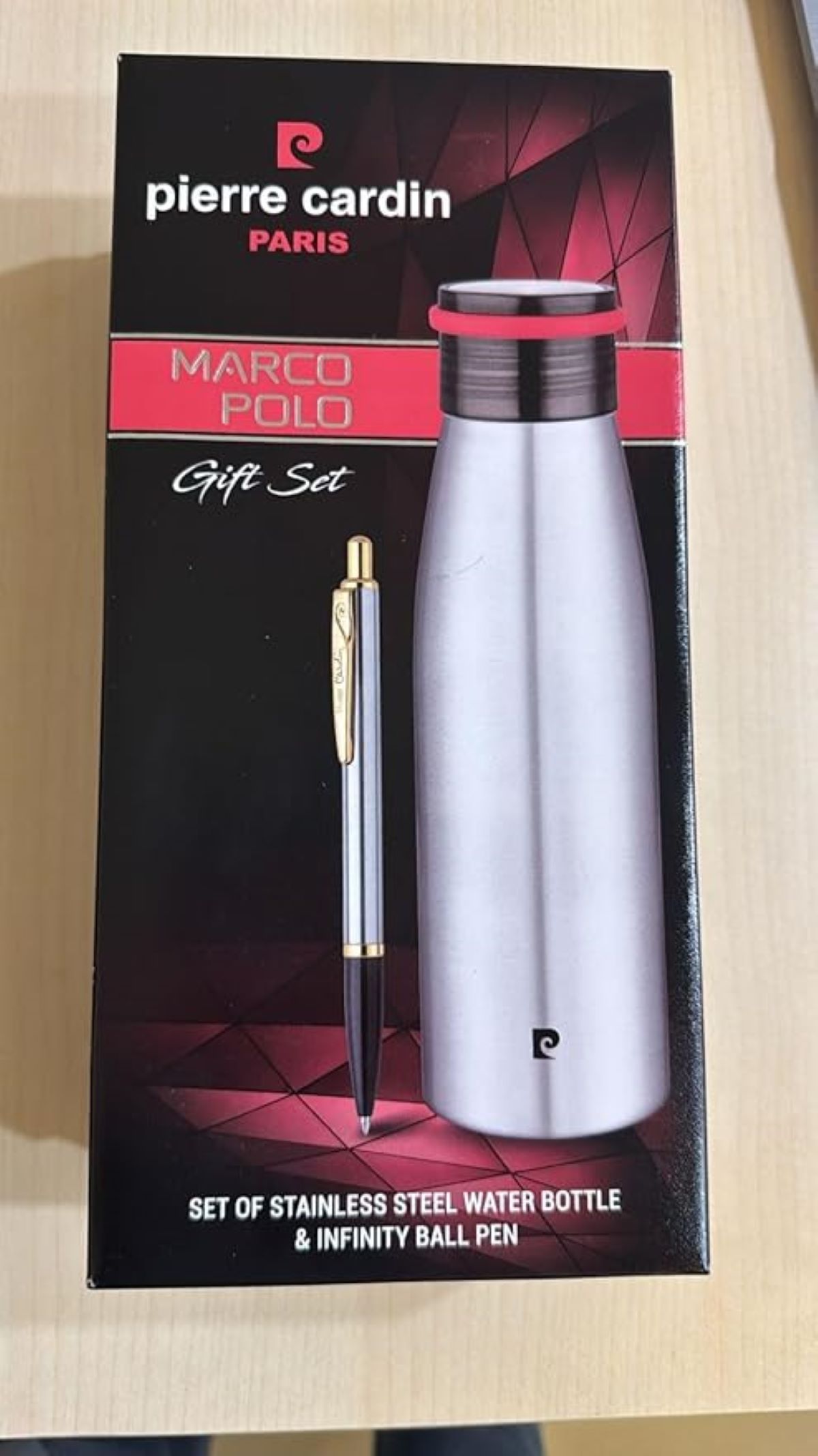 Pierre Cardin Marco Polo Gift Set Stainless Steel Water Bottle And Retractable Ball Pen SKU 26609