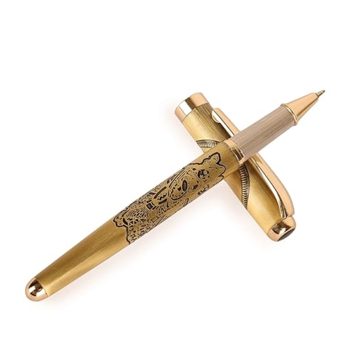 penhouse.in Krishnar Design Gold Color Body Fine Tip Gold Clip Sliver Grip Roller Ball Pen  SKU 25083