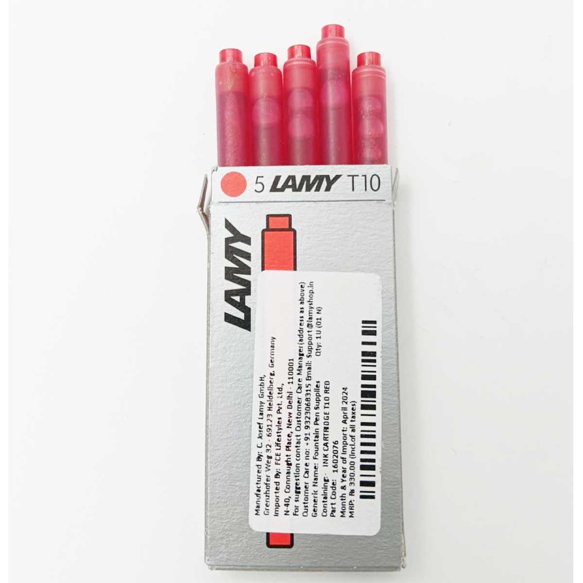 Lamy T10 Red Color Pack of 5 Ink Cartridge  SKU 70899