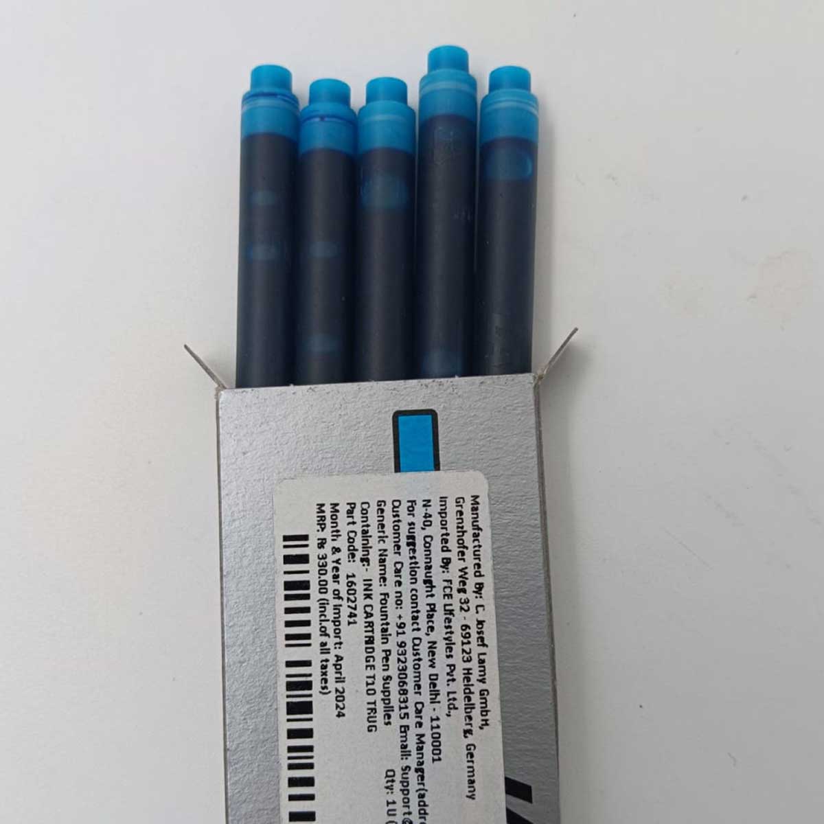 Lamy T10 Turquiose Blue Color Pack of 5 Ink Cartridge  SKU 70900