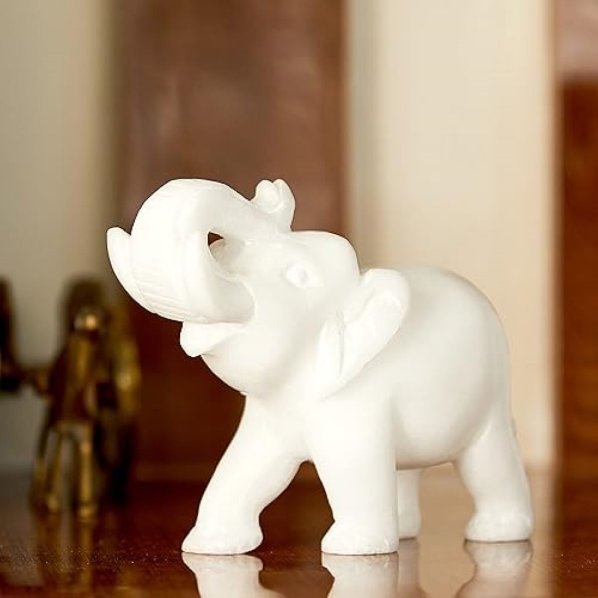 penhouse.in White Marble Inlay Elephant Statue Decorative Hand Carving Simple Pictra Pura Art Work SKU 95040