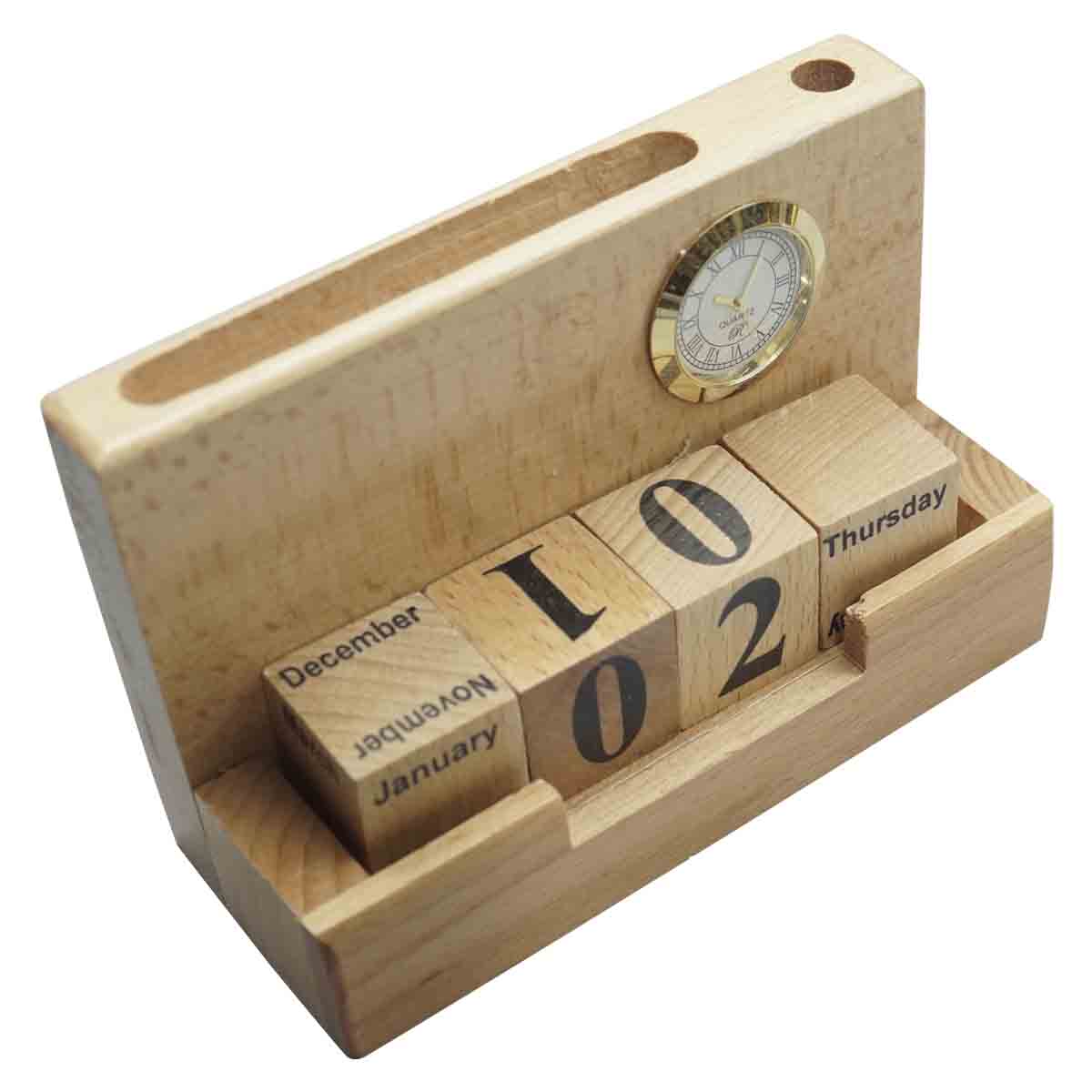 penhouse.in Card Holder pen holder Clock and Calender with customization SKU - 87130